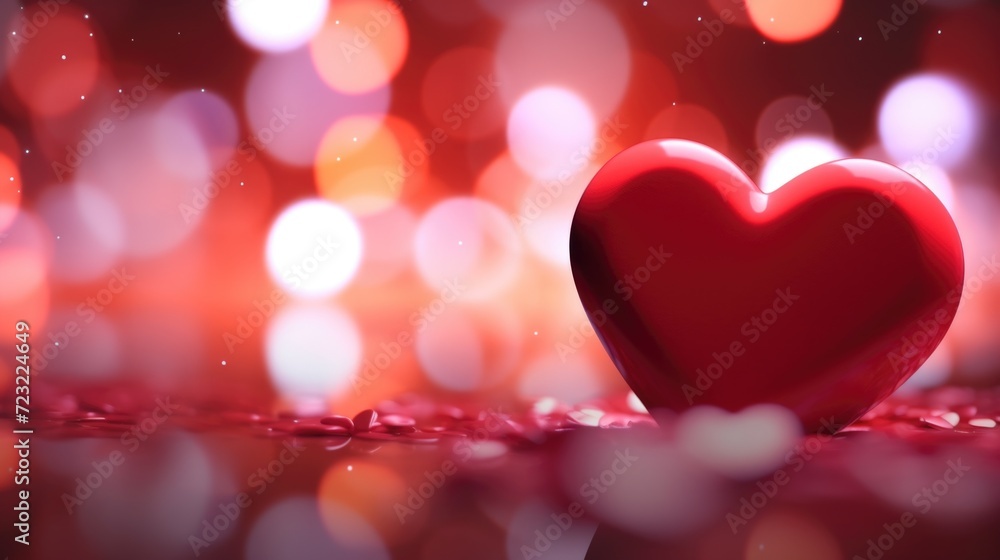Poster a red heart sits on top of a table covered in colorful confetti. perfect for celebrations and events