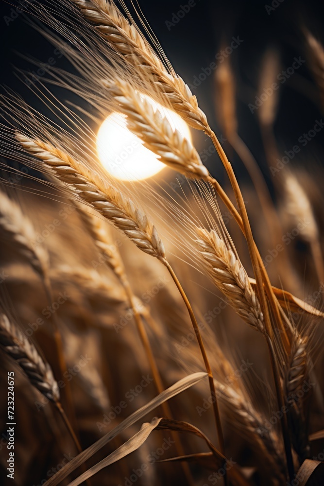 Aufkleber a close up view of a bunch of wheat in a field. this image can be used to depict agriculture, farmin