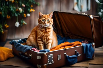 cat with a suitcase