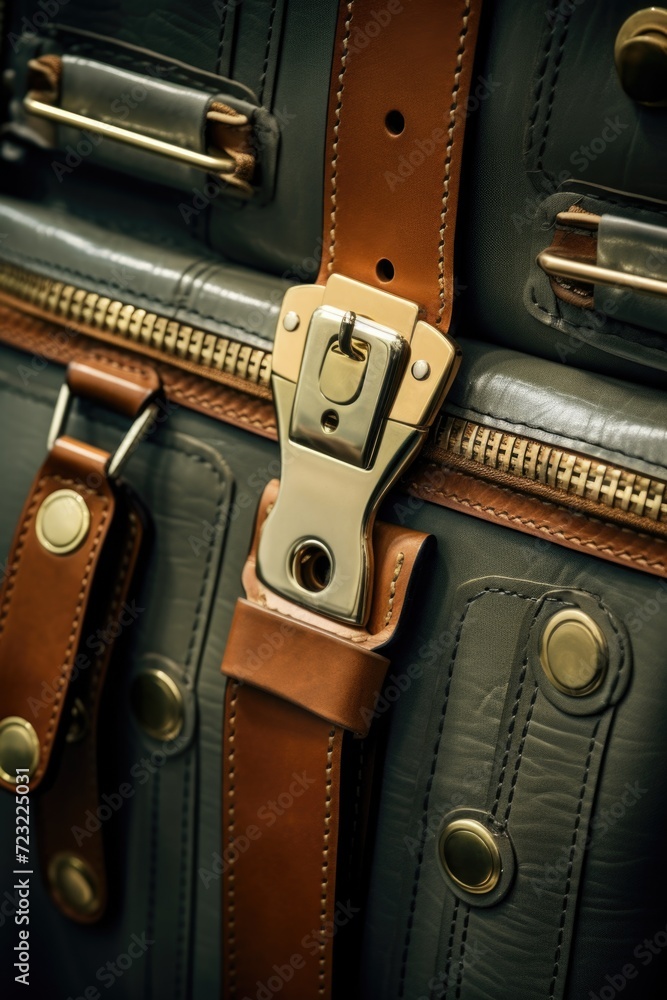 Poster a detailed close-up view of a piece of luggage. this versatile image can be used in various contexts