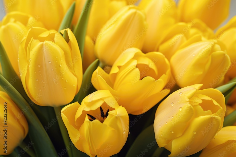 Aufkleber a vibrant bunch of yellow tulips with water droplets on their petals. perfect for adding a pop of co