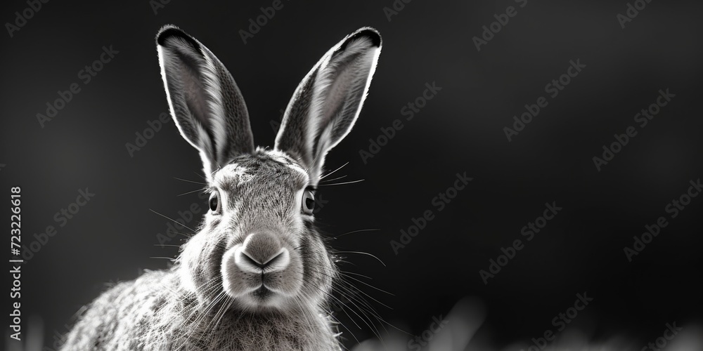 Poster a black and white photo of a rabbit. suitable for various uses