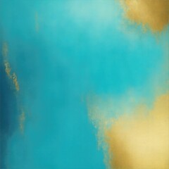 Abstract cyan and gold painting background, brush texture, gold texture