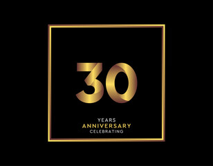 30 Year Anniversary With Gold Color Square