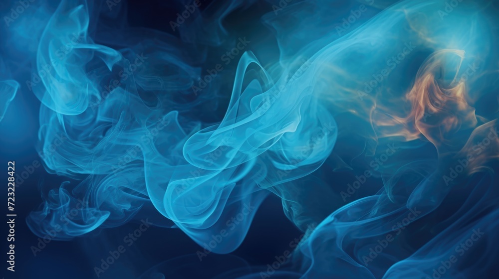 Aufkleber Blue smoke captured in a close-up shot against a black background. This image can be used to create a mysterious or ethereal atmosphere in various projects