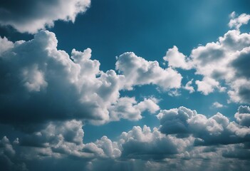 Beautiful dark blue sky and white clouds abstract background Cloudscape background Nature weather Br - obrazy, fototapety, plakaty
