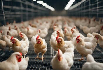Chicken farm Egg-laying chicken in cages Commercial hens poultry farming Layer hens livestock farm I - obrazy, fototapety, plakaty