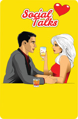 Couple of lovers sitting at a table in a cafe, vector