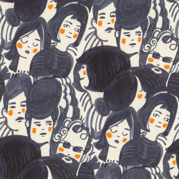 Seamless pattern with stylized people in naive style.