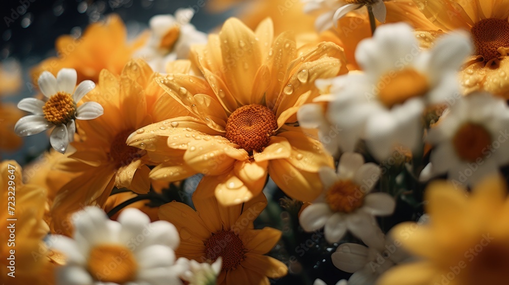 Poster A close-up view of a bunch of yellow and white flowers. Perfect for adding a touch of nature to any project or design