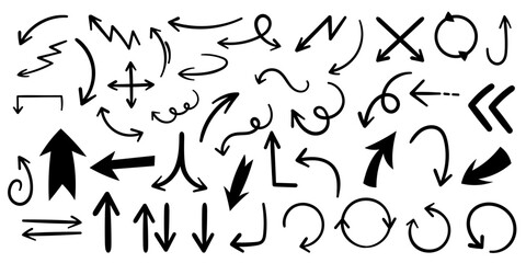 Doodle Style Set of Freehand Emphasis Arrows, Swirls, and Doodles. Elevate Your Infographics, Charts, and Presentations with these Playful and Informative Line Marks.