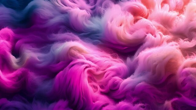 Purple pink soft plush fur background texture. Delicate soft background of plush fabric folds. Copy space.mp4. loose folds on the fabric of faux fur of lilac color. Neon colors moving