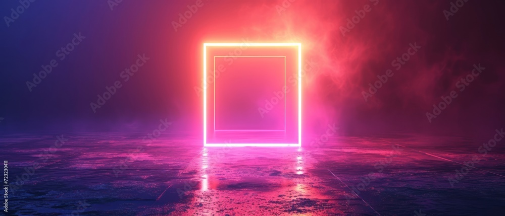 Aufkleber a minimalist abstract background with a sharp neon square centrally placed, casting a soft luminesce