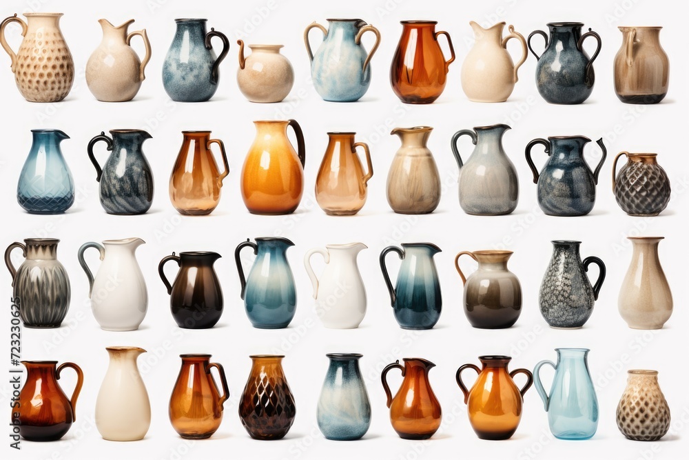 Poster A group of vases arranged in a stacked formation. Perfect for adding an artistic touch to home decor or for use in floral arrangements