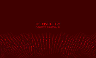 Abstract red wave particles technology futuristic flow sound mesh pattern grid landscape digital data structure consist dot elements background vector