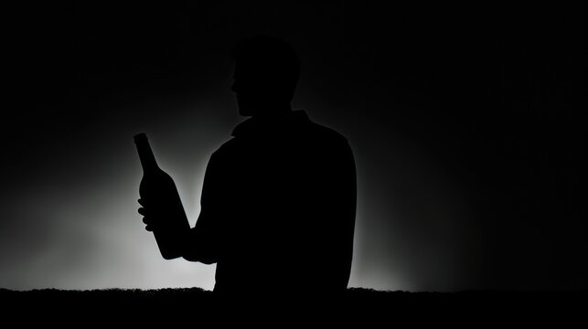 A silhouette of a man holding a bottle of wine. Perfect for wine enthusiasts and wine-related designs
