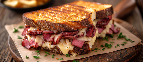 Classic Reuben Sandwich with corned beef, cheese and sauerkraut