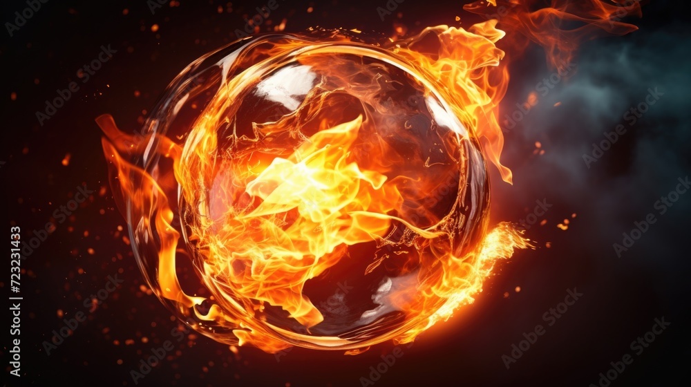 Poster A vibrant sphere of fire against a captivating black background. Perfect for adding a touch of intensity and energy to any project