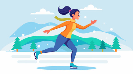 Fototapeta premium Active woman ice skating in winter landscape vector illustration