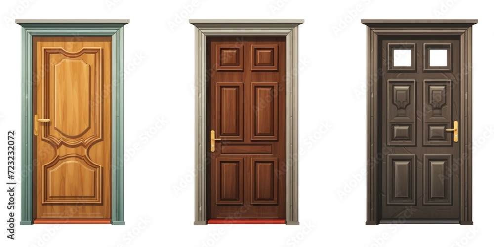 Poster Four different colored doors on a white background. Versatile image for various concepts and design projects