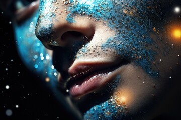 A close up of a person with glitter on their face. Perfect for adding sparkle and glam to your designs