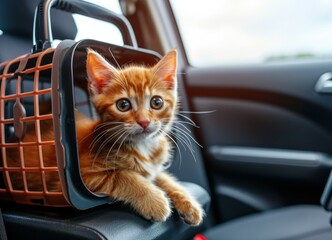 Animal transportation in a car with a secure pet carrier