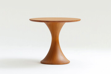 A wooden round table gracefully on a pristine white backdrop