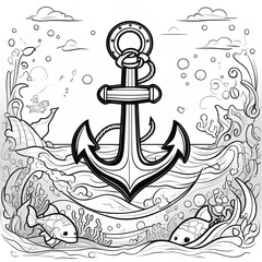 sea anchor. Coloring book antistress for children and adults. Illustration isolated on white background. Zen-tangle style. Hand draw