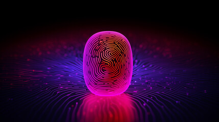 digital fingerprint as a neon hologram. cybersecurity concept. Internet safety. digitalisation - obrazy, fototapety, plakaty