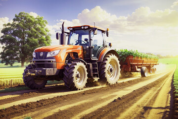 Agricultural tractor on the road