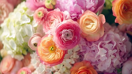Bouquet of Roses and Hydrangeas in Pink Hues