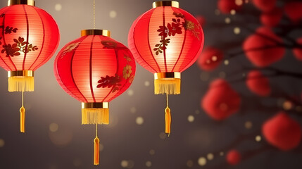 Chinese New Year background, Lunar New Year greeting card template with copy space