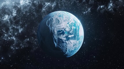 Frozen planet earth made of ice. View from space to earth. Global warming problem