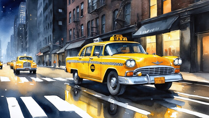 taxi car in the New York city watercolor