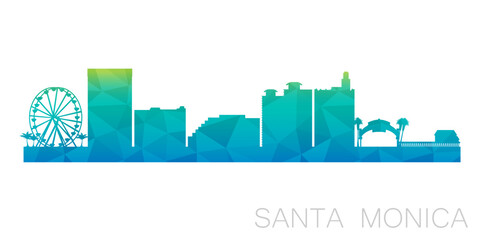 Santa Monica, CA, USA Low Poly Skyline Clip Art City Design. Geometric Polygon Graphic Horizon Icon. Vector Illustration Symbol. - obrazy, fototapety, plakaty