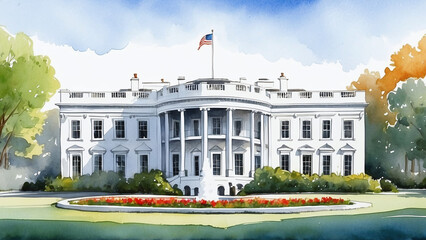 the white house in autumn - obrazy, fototapety, plakaty
