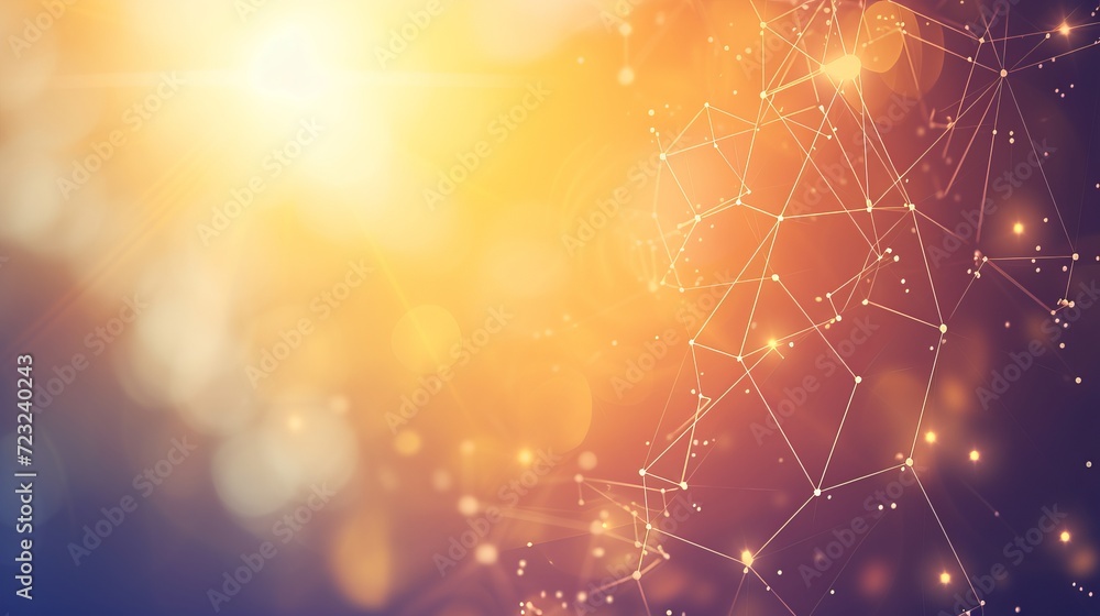 Poster connected points illustrating iot and machine learning with blurred background and copy space