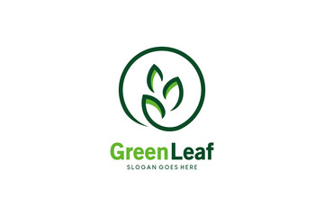Green leaf icon symbol logo in simple circle view