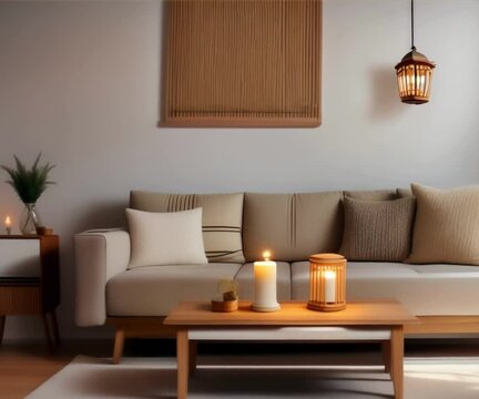Modern living room with sofa, generative Ai