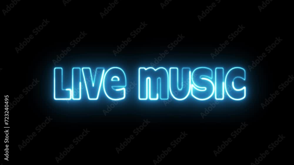 Poster live music text font with neon light. luminous and shimmering haze inside the letters of the text li