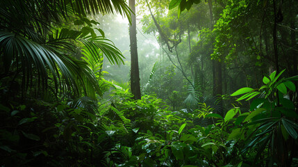 A dense rainforest with a canopy of lush greenery a hidden paradise.