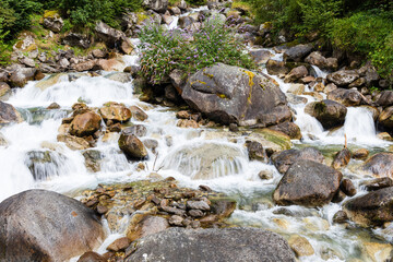 Fragment of the Lutour waterfall. La Raillère, Pyrenees national park, France.
