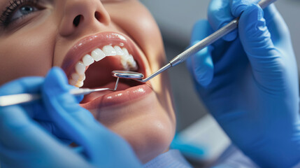 A dental hygienist meticulously cleaning a patients teeth in a modern dental office.