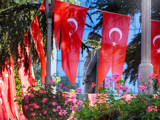Türkiye republic day turkish flags and ataturk