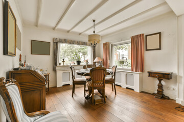 Classic dining room with elegant wooden furniture and decor