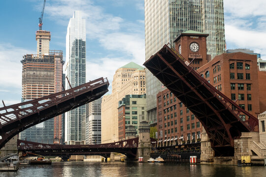 Open bridge above the river canal in the city