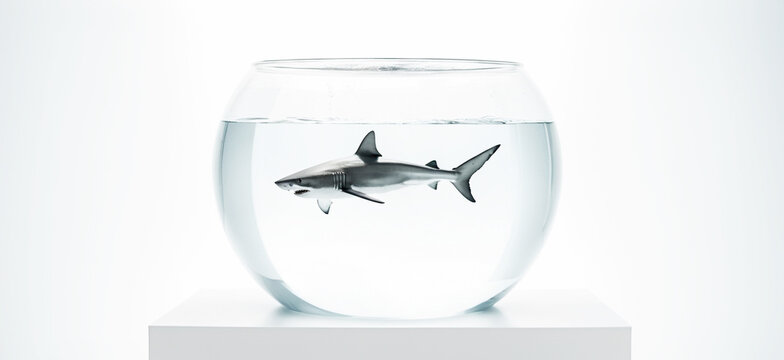 scualo in un vaso in vetro riempito con acqua, sfondo bianco