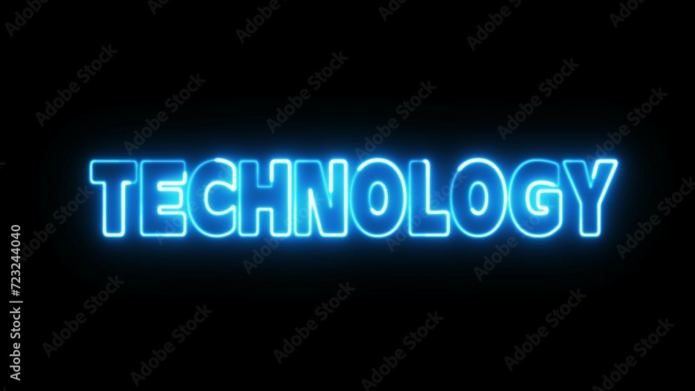 Poster technology text font with neon light. luminous and shimmering haze inside the letters of the text te