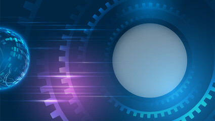 Technological geometric background consisting of circles on a blue background. Internet communications, big data, digital technologies. High tech banner.