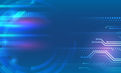 High computer technology elements on a blue background. Sci-fi concept for presentation or banner. Abstract futuristic circuit board. High tech digital technology design.